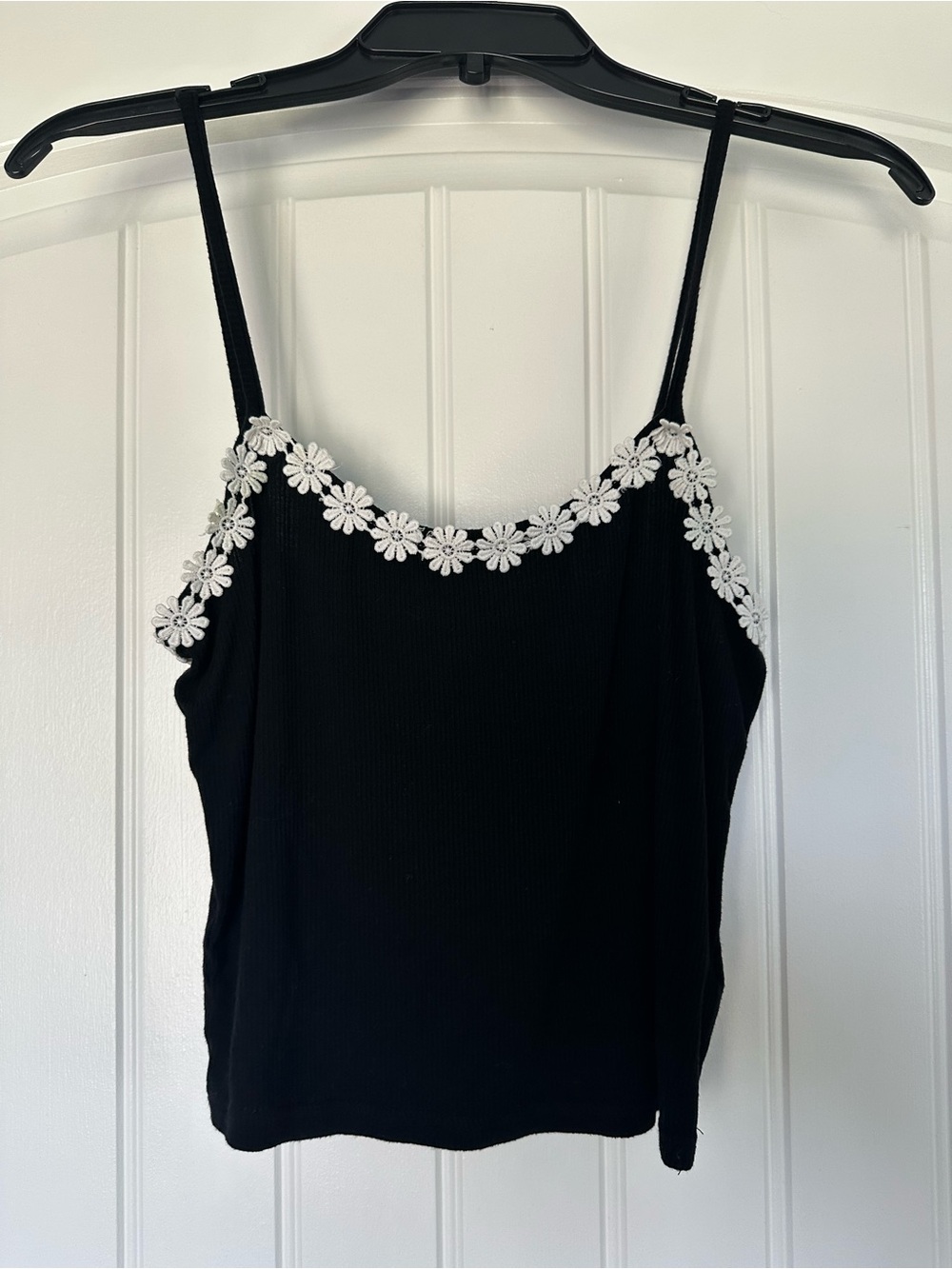 Black Spaghetti Strap Tank with White Daisy Trim Size S
